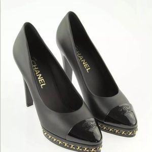Chanel Classic Black Platform Chain Pumps 39 1/2🖤